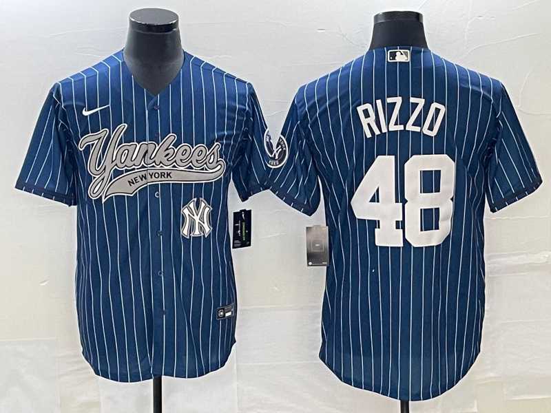 Men%27s New York Yankees #48 Anthony Rizzo Navy With Patch Cool Base Stitched Baseball Jersey